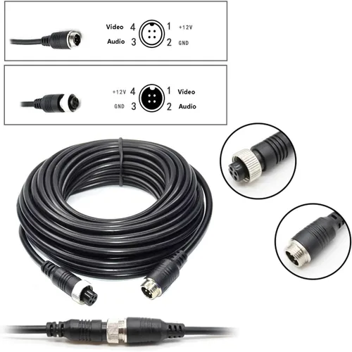 Vista 5 de Cable de extensión de video de coche de 16 pies y 16.4 ft, 4 pines, resistente al agua, a prueba de golpes, para cámara de visión trasera CCTV Cable