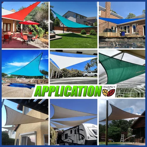 Vista 4 de ShadeMart Toldo parasol tipo vela triangular smTAPRT16 de 4 x 4 x 4 pies, pantalla de tela, resistente al aire al agua y bloqueo UV, resistente