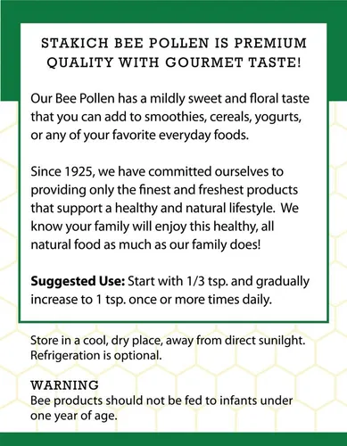 Vista 3 de Stakich Gránulos de polen de abeja español, puros, naturales, sin procesar, 1 libra (16 onzas)