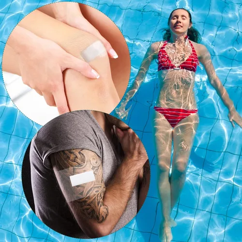 Vista 5 de Woanger 120 piezas de vendaje adhesivo elástico transparente impermeable vendaje de película transparente transparente impermeable para tatuaje