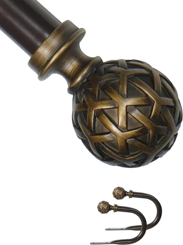 Barra de cortina de 1 pulgada con remates de bola geográfica, 28 a 48 pulgadas, bronce Pompeya