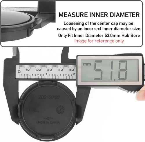 Vista 3 de Tapones de llantas centrales de rueda de auto ABS, color negro, 56 mm. Juego de 4