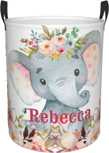 Vista 14 de Cesta de lavandería personalizada con diseño de jirafa, león y flores rosadas, con asas, impermeable, para decoración de dormitorio y baño.