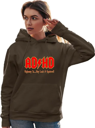 Vista 50 de Go All Out Sudadera con capucha para hombre y mujer con texto en inglés "Highway To Hey Look A Squirrel" Negro