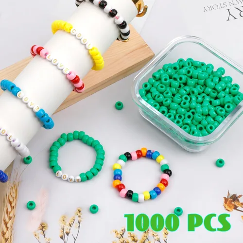 Vista 5 de 1000Pcs Cuentas de Pony 9mm Verde Plástico Barril Cuentas de Pony para Collar, Cuentas de Pelo para Trenzas, Cadena de Llavero, Fabricación