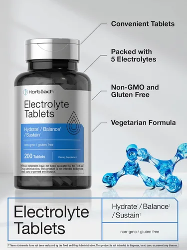 Vista 3 de Horbäach Tabletas de Electrolitos 200 unidades Vegetarianas Apto para Keto Suplemento de hidratación sin OMG y sin gluten