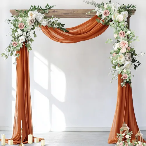 Vista 8 de Socomi Tela para Drapeado de Arco de Boda 3 Paneles 29" x 19 Pies Cortinas de Gasa Transparente Verde Esmeralda y Drapeados 6 Yardas para Ceremonia