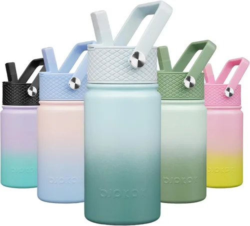 Vista 80 de BJPKPK Botella de Agua Aislada con Tapa de Pajita, 15 oz Botellas de Agua de Acero Inoxidable, Reutilizable a Prueba de Fugas sin BPA Termo, Frasco