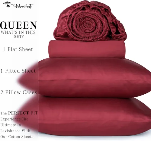 Vista 266 de URBANHUT Juego de sábanas de algodón egipcio de 1000 hilos tamaño completo, 4 piezas, suaves y transpirables, sábanas de hotel de lujo que se
