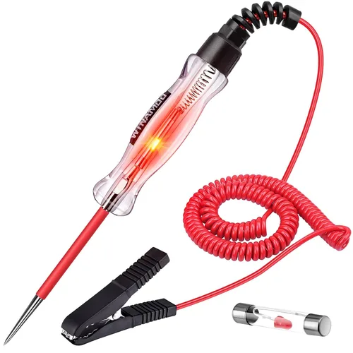 Vista 8 de Probador de circuito automotriz de bombilla LED premium, luz de prueba de 6-24 V con cable de resorte extendido de PU de 135 pulgadas, probador