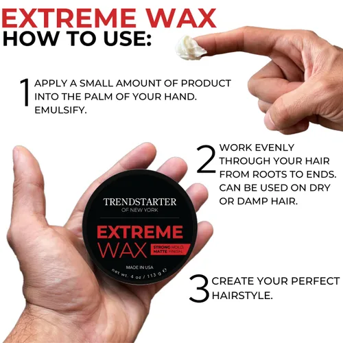 Vista 5 de TRENDSTARTER Cera para el pelo - Extreme, 4oz - Acabado mate - Pomada para el cabello a base de agua premium sin escamas para todos los tipos