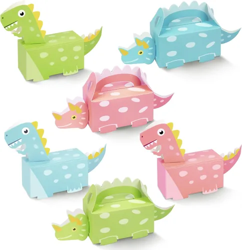 DPKOW Paquete de 24 cajas de golosinas de dinosaurio, bolsas de dulces para recuerdos de fiesta, cajas de golosinas de dinosaurios en forma 3D para