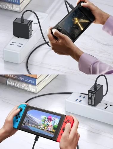 Vista 6 de Feirsh Cargador de 45 W para cubierta de vapor e interruptor adaptador de corriente de vapor USB-C rápido para Nintendo SwitchLiteOLEDXbox