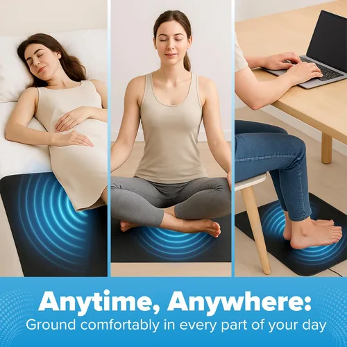 Vista 2 de Grounding Mat for Bed Earthing Mat Grounding Pad PU Leather Conductive Sleep Pad with Breathable Surface, Surge-Resistant Cord – Anti-Slip, Easy