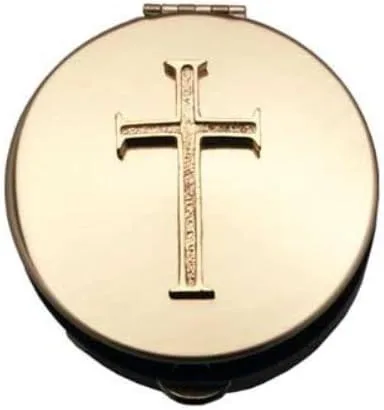 Cathedral Art Pyx con cruz (PS203) - 2 7/8" de diámetro, 1/2" de profundidad, latón pulido