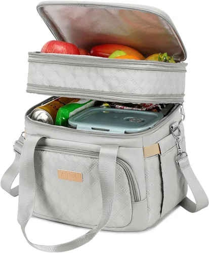 AIJIEKE Caja de Almuerzo Lonchera Aislada, Bolsa Grande a Prueba de Fugas de Doble Cubierta para el Trabajo, Doble Capa, Reutilizable para Adultos,