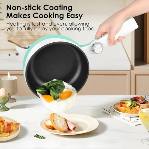 Vista 5 de Audecook Hot Pot Eléctrico, Mini Sartén Eléctrica Portátil Antiadherente de 1.7L para Saltear con Ajuste de Potencia, Cocedor de Ramen Multicocina
