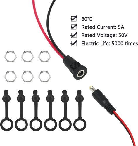 Vista 4 de 6 juegos 5,5 x 2,1 mm DC Power Jack conector hembra roscado de montaje en panel adaptador de conector de barril con tapa de cubierta OLA012