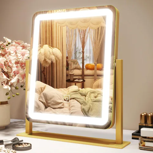ROLOVE Espejo de tocador con luces, espejo de maquillaje LED de 12.6 x 15 pulgadas, espejo de maquillaje iluminado con luces, control táctil