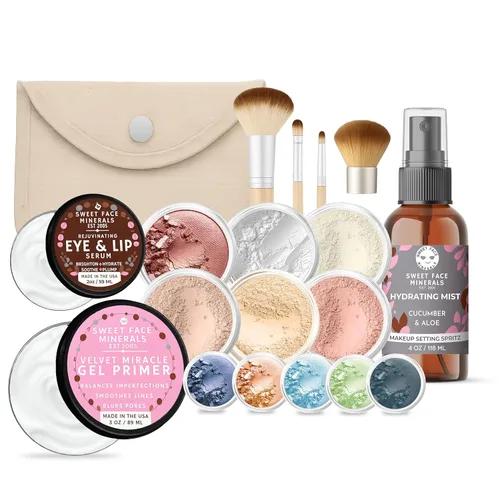 Vista 11 de IMPULSE KIT (BEIGE) Juego de maquillaje mineral de tamaño completo, base mate, cubierta de polvo transparente