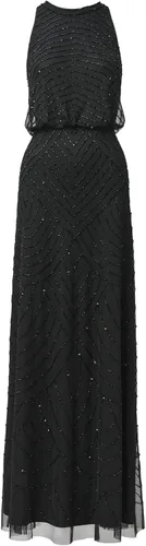 Adrianna Papell Vestido tipo blusón con cuentas estilo halter Art Deco para mujer Floor Length Formal Gown with Scalloped Beading & Bloused Bodice