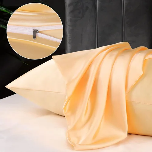 Vista 4 de PiccoCasa Fundas de almohada de satén de 85 GSM para cabello y piel, funda de almohada sedosa de lujo con cierre de cremallera, fundas de almohada