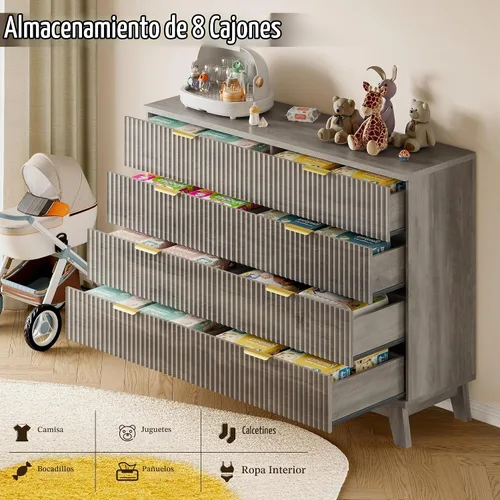 Vista 7 de BORNOON Mesita de noche de 30.5" con estación de carga, cómoda de dormitorio acanalada de 3 cajones, cómoda de madera junto a la cama con tomas
