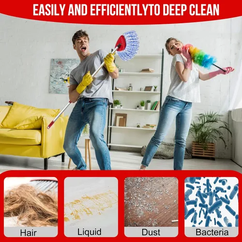 Vista 5 de O-Cedar - Cabezal de trapeador giratorio, base, mango de repuesto para sistema RinseClean 2 tanques, 4 repuestos de fregona de microfibra, 1 base