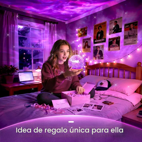 Vista 6 de Mubarek Proyector de luz de cristal, 216 modos de iluminación ambiental para dormitorio, control remoto y USB, luces de habitación para dormitorio