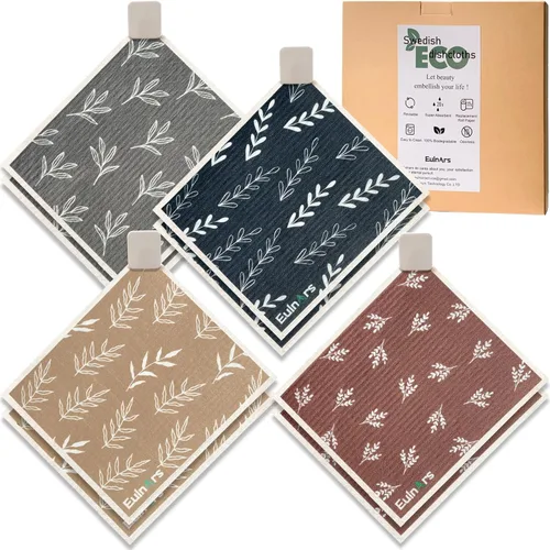 Vista 11 de Eulnars - Toallas de papel reutilizables, paquete de 8 paños de cocina suecos con 3 clips, negro y blanco, algodón, 200 lavados