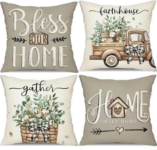 Vista 9 de DFXSZ Fundas de almohada de Pascua de 18 x 18 pulgadas, juego de 4 fundas de almohada de poliéster con diseño de hojas de eucalipto de conejo