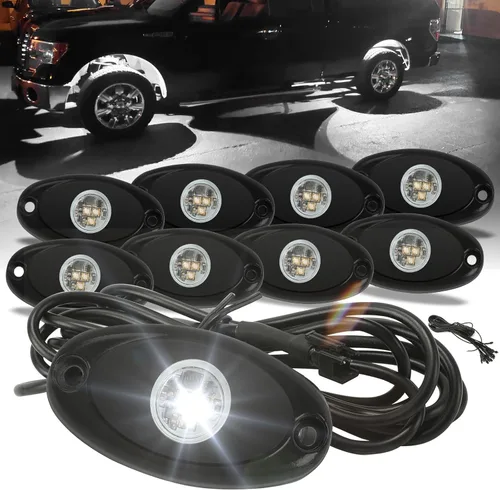 Vista 10 de SUNPIE 8 cápsulas de luces de roca de conexión rápida azul, cables de extensión de 4M para cada luz, 3 chips de alta potencia, almohadillas