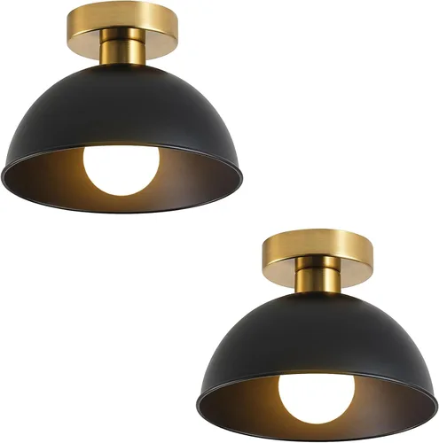 Vista 8 de Lámpara de techo industrial semiempotrada con placa dorada y pantalla azul, lámpara de techo de granja para cocina, isla, comedor, vestíbulo