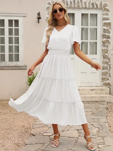 Vista 4 de LILLUSORY Vestido largo con vuelo y mangas cortas con vuelo para mujer, vestido largo de verano 2023