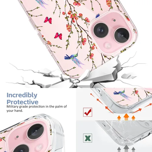 Vista 3 de Funda transparente diseñada para iPhone 15, de poliuretano termoplástico suave, a prueba de golpes, transparente, para mujeres y niñas, diseño