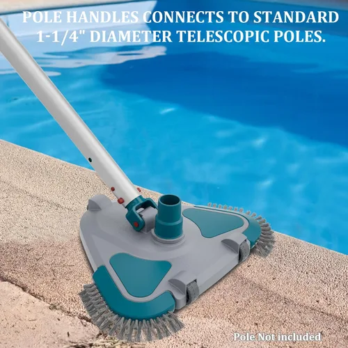 Vista 5 de Cabezal de Aspiradora Triangular con Peso Upgrade Pro Giratorio para Piscina con Cepillo y Mango EZ Clip - para Limpiar Superficie Seguro