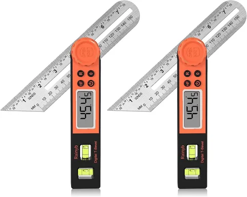 Vista 8 de Buscador de ángulo digital transportador de 0 a 360 grados en T de bisel y transportador con burbuja vertical horizontal y pantalla LCD completa