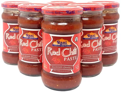 Rani Red Chilli - Tarro de vidrio de 10.58 onzas (10.58 oz), paquete de 5+1 gratis, vegano, sin gluten, sin OMG, sin colores, origen indio