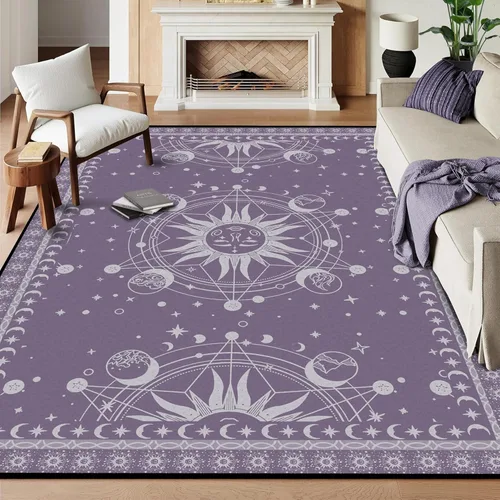 Vista 45 de Alfombra de Sol y Luna Boho Alfombras de Área Celestiales para Dormitorio Residencia Universitaria Sala de Estar Bohemia Oculta Creciente Solar