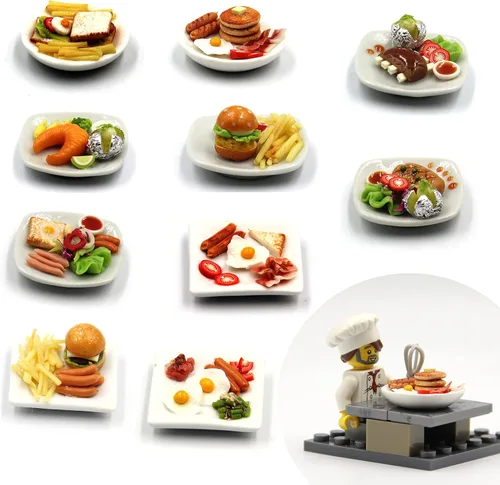 Set de desayuno surtido de 10 variados – Alimentos en miniatura, comida pequeña para decoración de casa de muñecas, casa de muñecas, diorama (escala