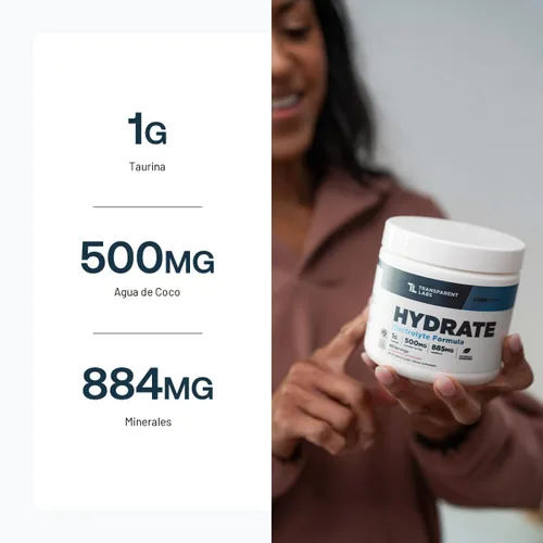 Vista 6 de Transparent Labs Hydrate - Polvo de electrolitos sin azúcar, electrolitos en polvo de hidratación con agua de coco, calcio, taurina y potasio, 40