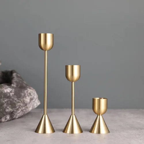 Vista 4 de Brass Gold Candlestick Holder,Taper Candle Holders,Set of 3 Candle Stick Holders,Vintage Modern Decorative Centerpiece for Table Mantel Wedding