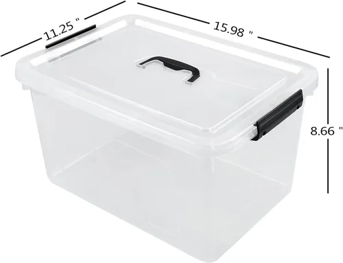 Vista 2 de Caja de almacenamiento de plástico transparente de 17.5 L, contenedor de almacenamiento con cierre de 4
