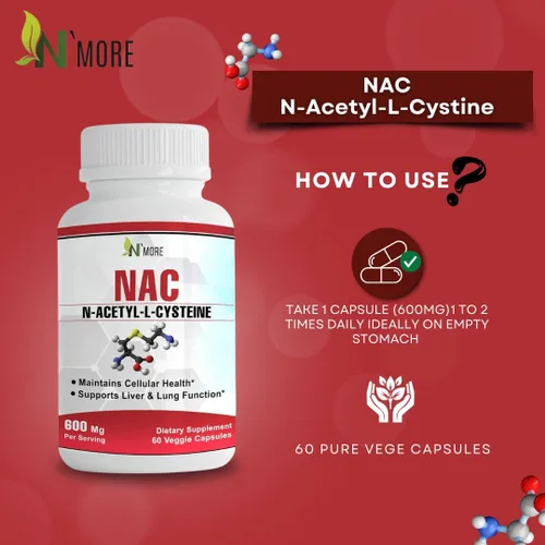 Vista 5 de N'More N-acetil-cisteína (NAC) 600 mg 60 cápsulas vegetales sin OMG, sin gluten