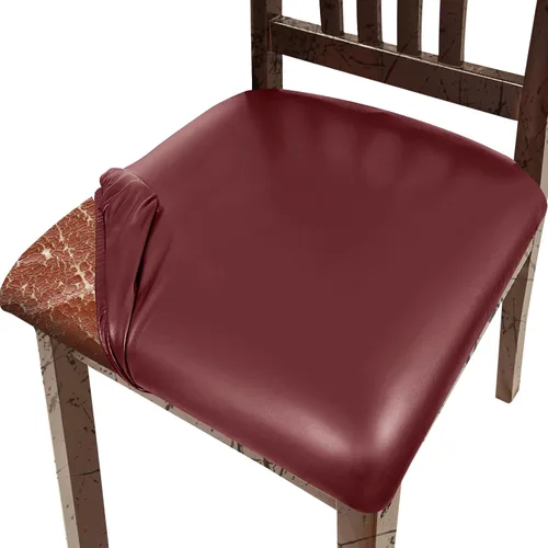 Vista 16 de Juego de 2 fundas de asiento para sillas de comedor de cuero PU, fundas impermeables para sillas de cocina, funda elástica para sillas