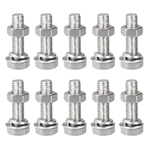 Vista 9 de uxcell Tornillos de cabeza hexagonal M8 x 0.630 in, tuercas, kits de arandelas planas y de bloqueo, pernos hexagonales de rosca completa de acero