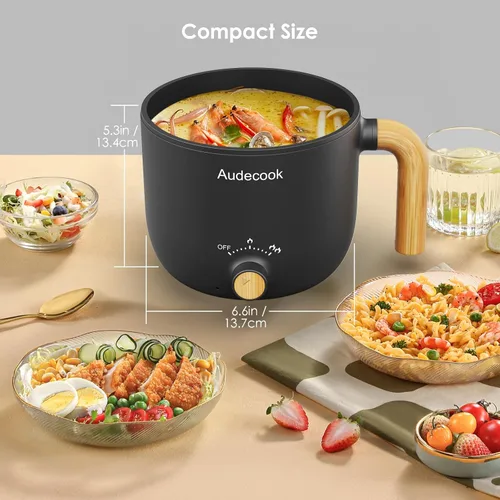 Vista 4 de Audecook Olla Caliente Eléctrica, Cocedor de Fideos Rápidos de 1.5L, Mini Multicocina Antiadherente Portátil, Olla Eléctrica de Viaje con Control