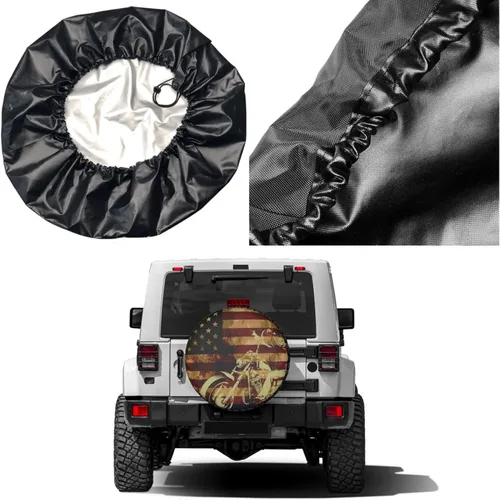 Vista 5 de Foruidea Cubierta de neumático de repuesto con bandera estadounidense de calavera para motocicleta, a prueba de polvo, para remolque, RV, SUV