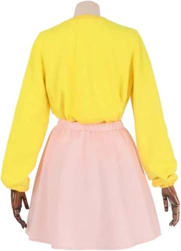 Vista 5 de miccostumes Camisa amarilla abeja para mujer, falda rosa, disfraz de cosplay