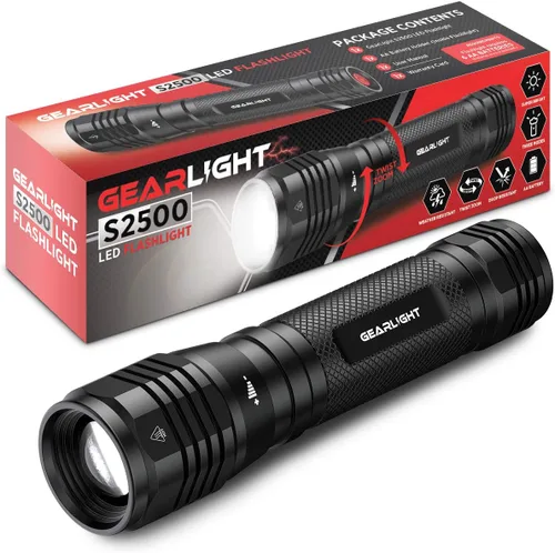 Vista 8 de Linterna LED GearLight S1200, potente, tamaño mediano, con zoom, resistente al agua, de mano, con 5 modos de luz. La mejor linterna con lúmenes
